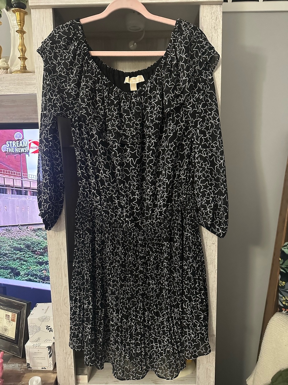 Michael Kors Black and White Star-Print Midi Dress